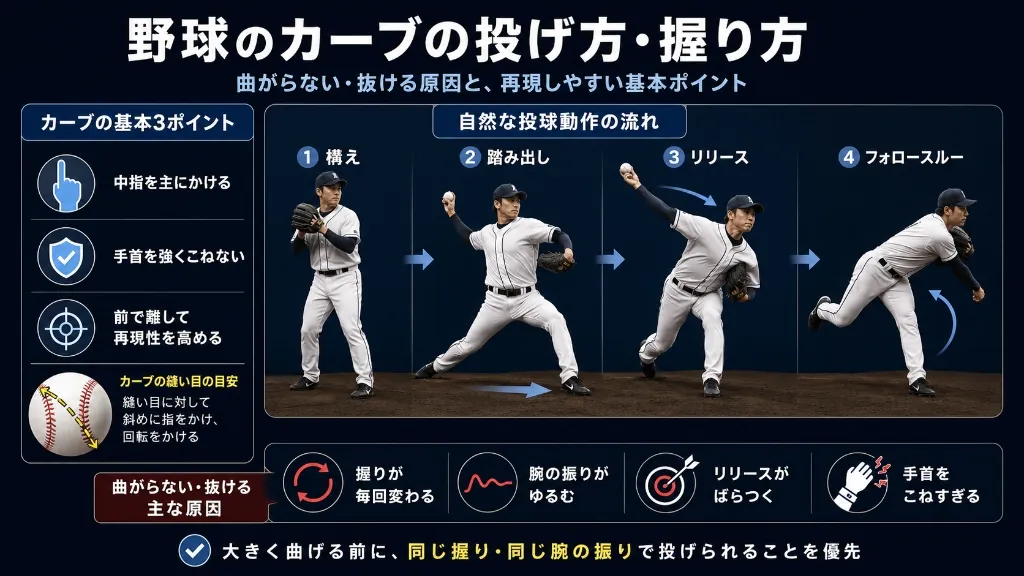 野球のカーブの投げ方・握り方