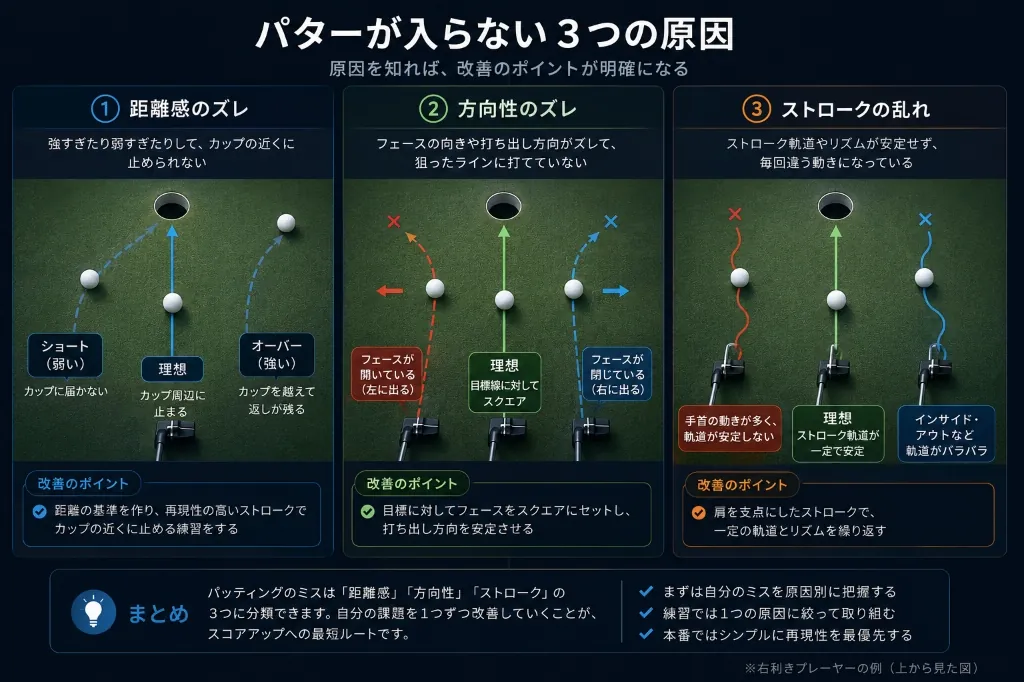 パターが入らない3つの原因と改善のポイント