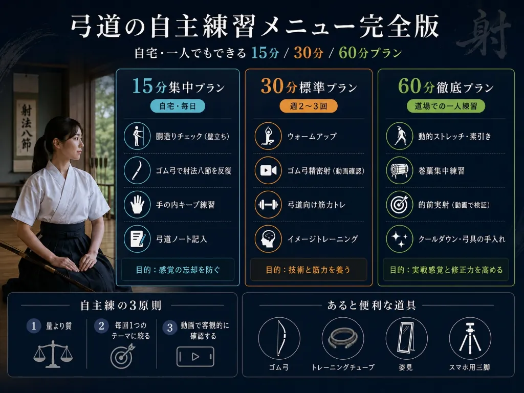 弓道の自主練習メニュー完全版|自宅・一人でもできる15分/30分/60分プラン