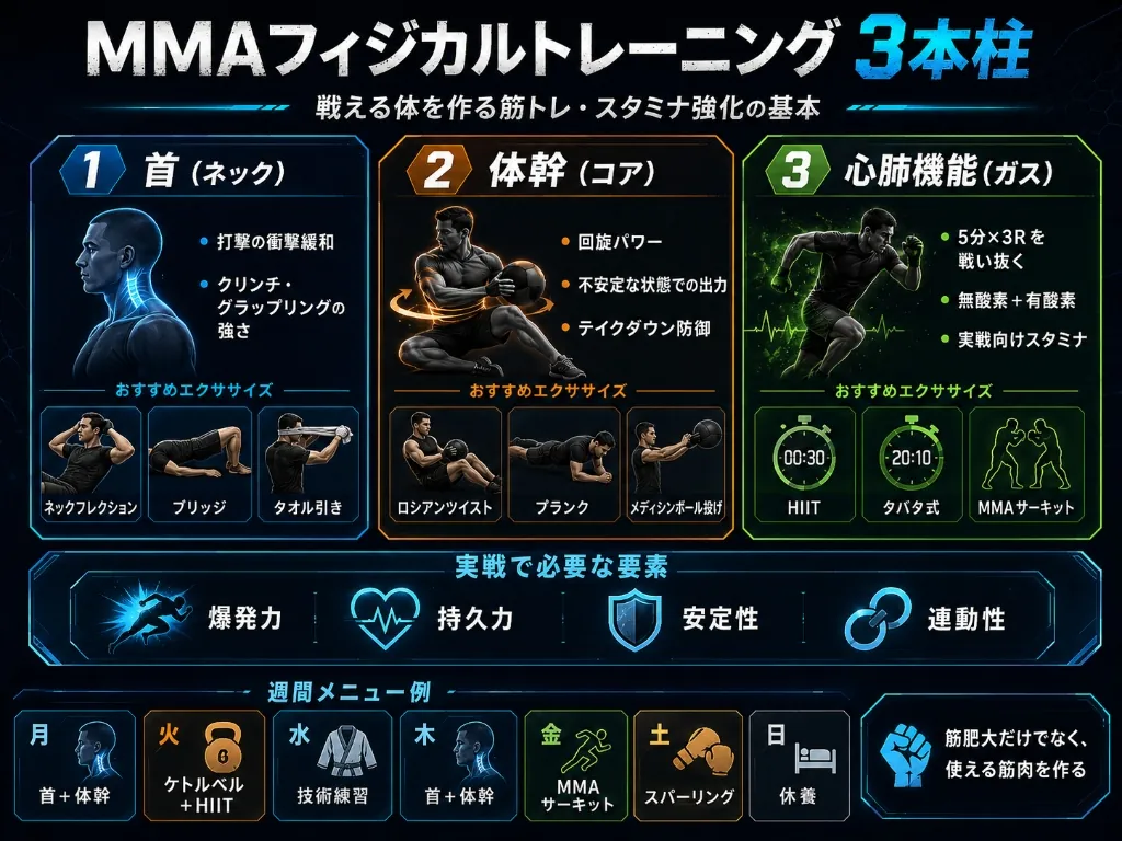 MMAフィジカルトレーニングの3大要素まとめ