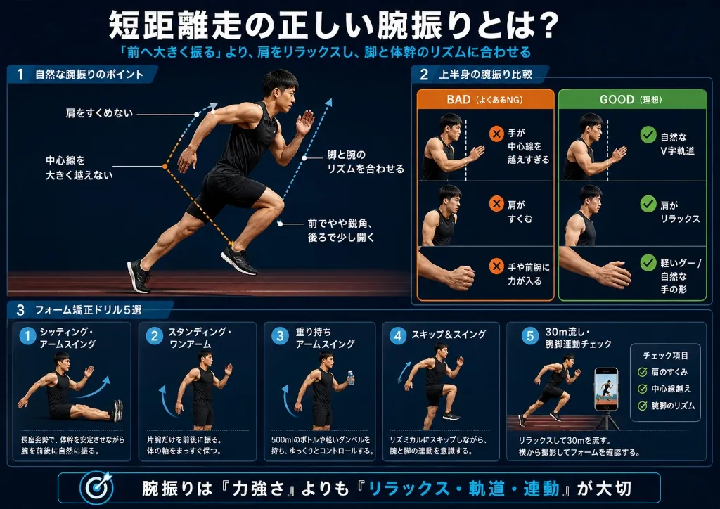 短距離走の正しい腕振りとは?フォーム比較と矯正ドリルまとめ